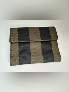 Fendi Vintage Peqin Pattern Black and Brown Striped Bifold Wallet